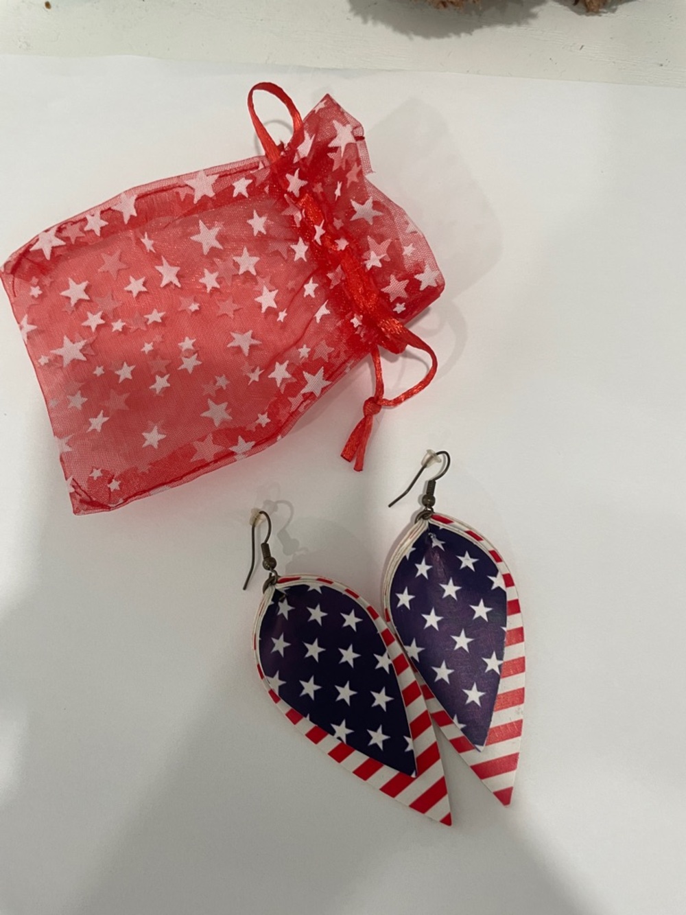 Patriotic American Flag Teardrop Earrings - Red, White & Blue